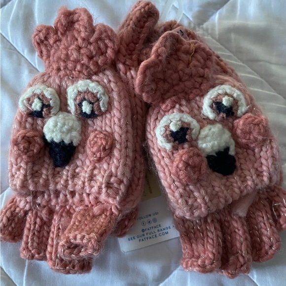 Fat face kids glove / mitten 2-in-1 pink flamingo acrylic poly blend fun NEW - Picture 1 of 7